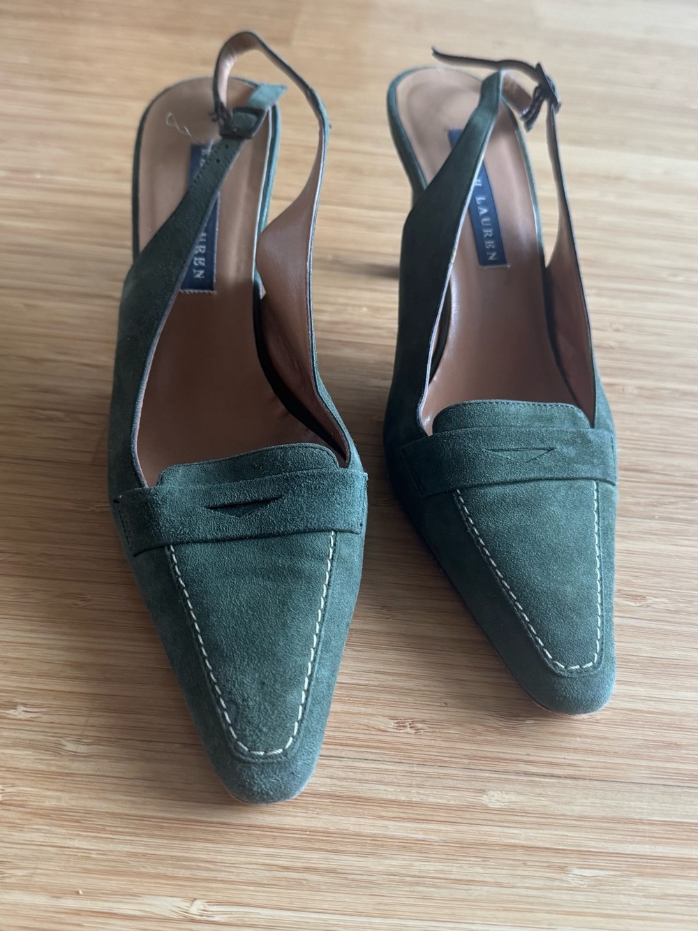 Ralph Lauren Collection Green Suede Slingback Heels